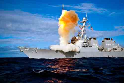 the Aegis-class destroyer USS Hopper (DDG 70) launches a standard missile (SM) 3 Blk IA